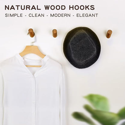 Felidio Wooden Wall Hooks, 2 Pack Coat Hooks Wall Mount, Natural Wood Hooks - Image 2