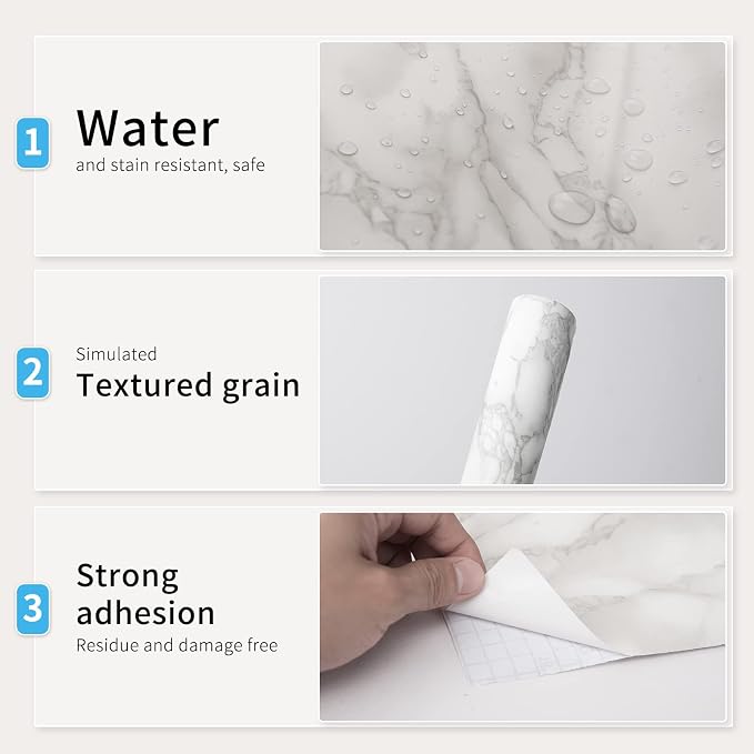 Art3d 120"x17.3" Self-Adhesive Wallpaper, Peel and Stick Grey Marble Paper - Image 2