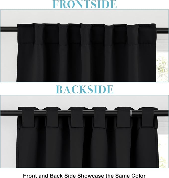 RYB HOME Short Black Curtains for Bedroom, W42 x L36 inch, 2 Panels - Image 2