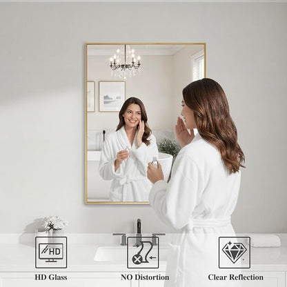Koonmi Gold Rectangle Wall Mirror, 20x30 Inch Bathroom Mirror, Aluminum Frame - Image 3