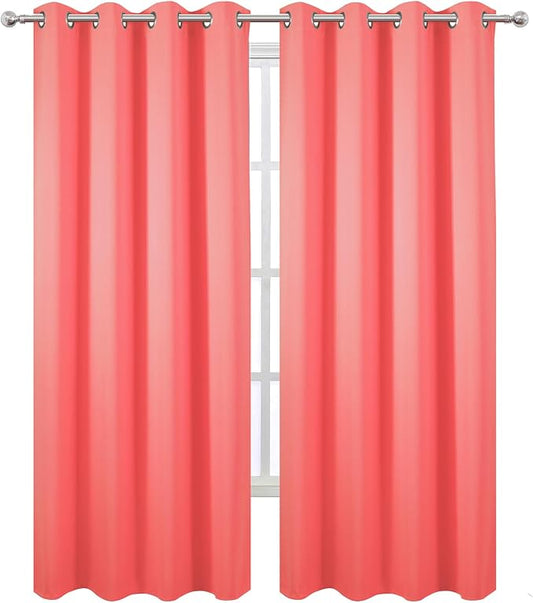 LEMOMO Blackout Curtains 52 x 120 Inch Long Coral Curtains Set of 2 Panels Room - Image 2