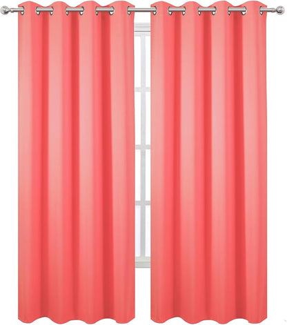 LEMOMO Blackout Curtains 52 x 90 Inch Long Coral Curtains Set of 2 Panels Room - Image 2