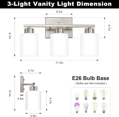 FonmYim Brushed Nickel Bathroom Light Fixtures, 3-Light Modern Vanity Light - Image 2