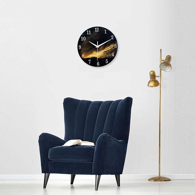 Black Wall Clock for Living Room 14 Inch Glass Analog Wall Clock Battery - Image 2