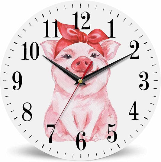 Mxocom Pink Pig Wall Clock Funny Cartoon Pig Wearing Red Bandana 10 Inch Silent by Mxocom