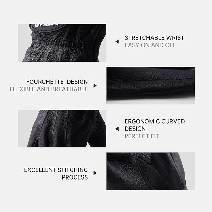 HLDD HANDLANDY Leather Work Gloves for Men & Women, Adjustable Wrist Cowhide Gardening Glove with Reinforced Palm for Driver