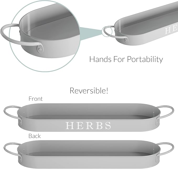 Barnyard Designs Indoor Herb Garden Planter Set with Tray, Metal Windowsill Plant Pots with Drainage for Outdoor or Indoor Plants, Set/3 (Cool Grey)