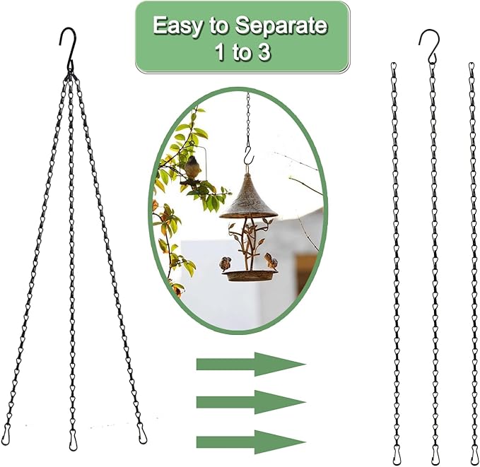 Hanging Basket Chain 23 Inch 3 Hanging Chain Plant Pot Replacement Hook Plant Hook for Flower Pots, Bird Feeders & Lanterns, 3 Pack (23” Black)