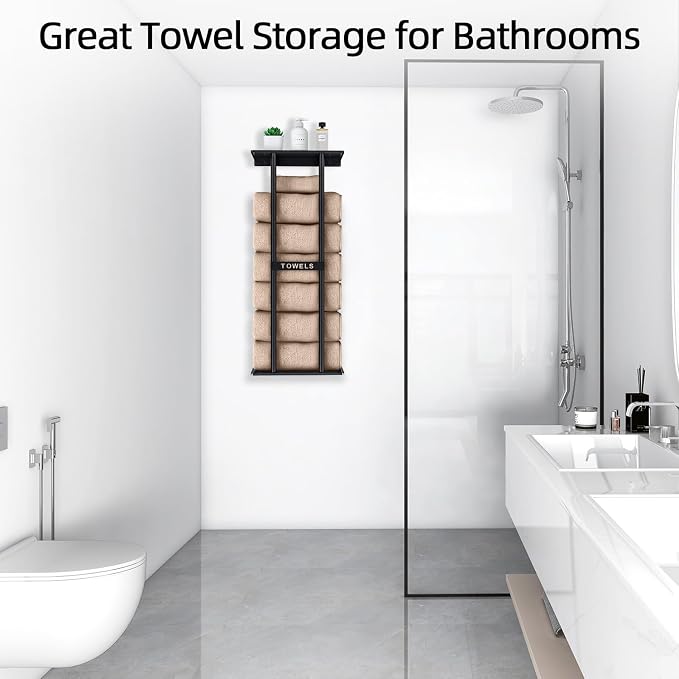 STWWO Bathroom Towel Storage for Bathroom, Wall Towel Rack for Rolled Towels - Image 7