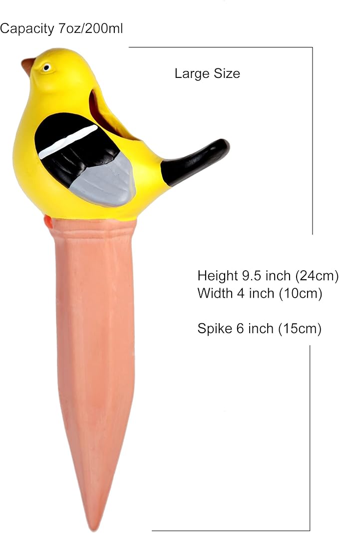 Terracotta Plant Self Watering Spikes - Set of 3 Terracotta Self Watering Bulbs, Self Watering Stakes, Self Watering Globes for Pot Plants (Birds Painted, Large)