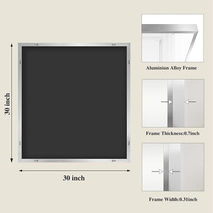 Koonmi Silver Rectangle Wall Mirror, 30x30 Inch Bathroom Mirror, Aluminum Frame - Image 2