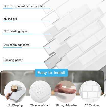 Art3d Peel and Stick Backsplash Tiles – 12"x12" White Washed Thicker Design - Image 7
