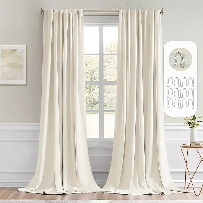 MIULEE Beige White Back Tab Blackout Curtain 96 Inch Long 2 Panels Set by MIULEE
