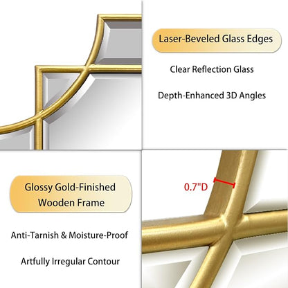 HQiJun Gold Mirror for Wall, 36x24 Gold Wood Framed, Scalloped Beveled Polished - Image 6