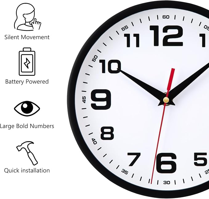 Silent Wall Clocks Battery Operated 12 Inch No Ticking Modern Analog Clock - Image 2