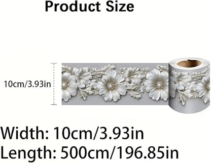 Silver Floral Wallpaper Border 196x4 Inch Peel and Stick Wall Border Metallic - Image 8