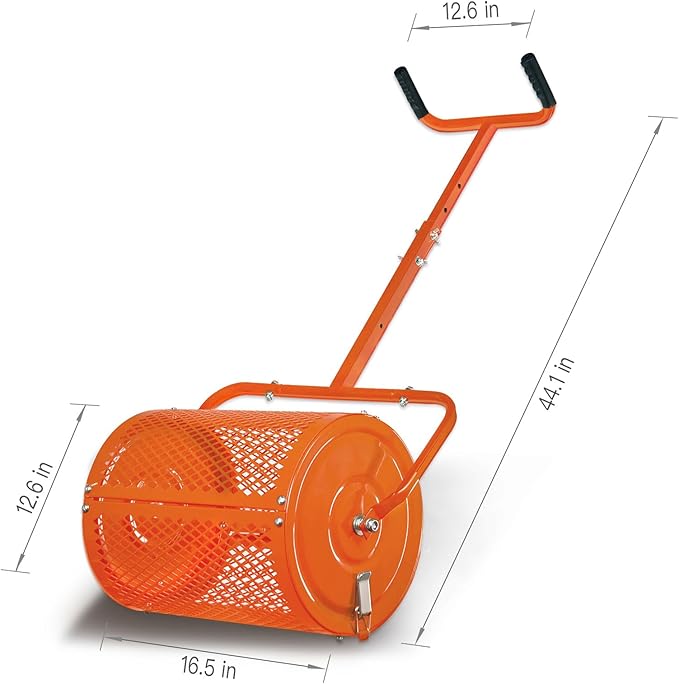 Heavy-Duty Compost Spreader for Lawn,Peat Moss Spreader,Fertilizer Spreader Roller with Adjustable Handle,Manure Spreaders for for Lawn Top Dressing,Seedling,Top Soil,Heavy Duty Metal Mesh Lawn Roller