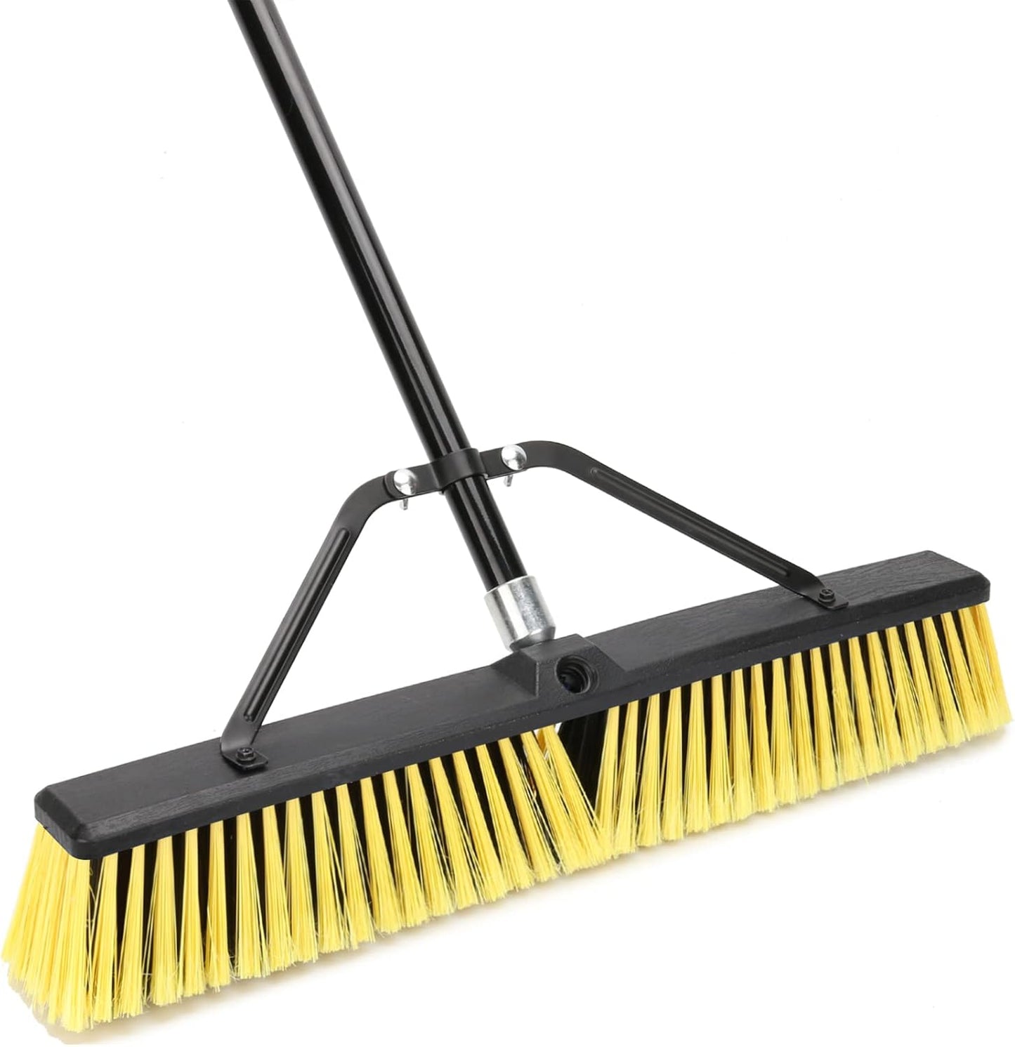 24 Inches Push Broom Outdoor Heavy Duty Broom with 63" Long Handle for Deck Driveway Garage Yard Patio Concrete Floor Cleaning Yellow