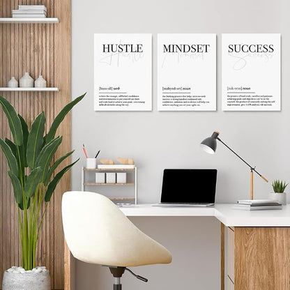 GUBIYU Black and White Hustle Motivational Wall Art Frame Canvas Success Wall - Image 2