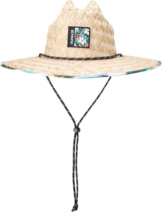 Hurley Men's Straw Hat - Wide Brim Channel Island Lifeguard Hat - Stylish Sun Hats for Men with Chin Strap