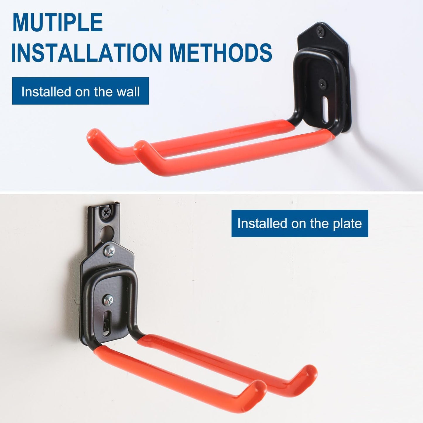 Wallmaster Wall Mount Garage Organizer Tool Storage Rack, Heavy Duty Folding Chair Hangers with 8 Adjustable Hooks, 48-inch Tracks, Max Load 300lbs