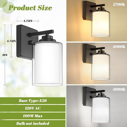 Set of 2 Wall Sconces for Bathroom, Modern Vanity Light Fixtures, Matte Black - Image 6