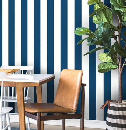 Guvana 17.7"x197" Navy Blue Wallpaper Striped Peel and Stick Wallpaper Blue and by Guvana