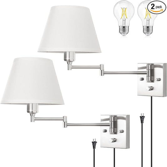 TRLIFE Wall Sconce Plug in, Dimmable Wall Sconces Set of 2 Brushed Nickel Swing by TRLIFE