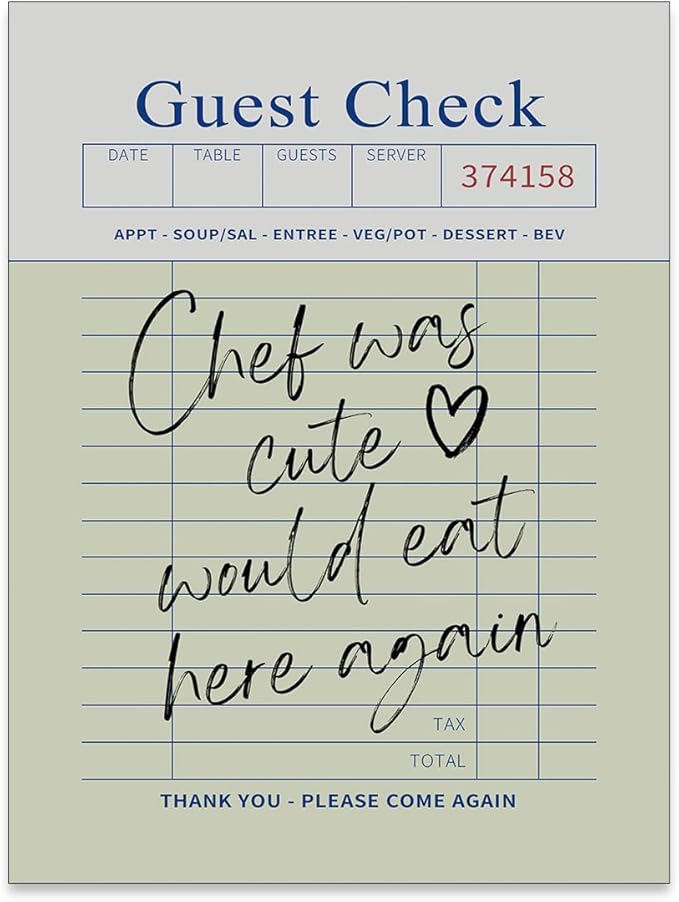 Trendy Kitchen Wall Art Guest Check Prints Chef Was Cute Would Eat Here Again by PDFI