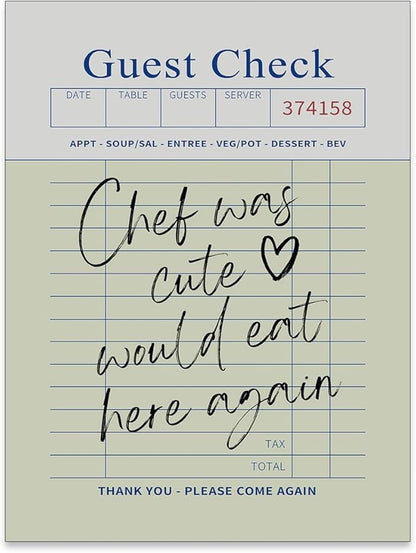 Trendy Kitchen Wall Art Guest Check Prints Chef Was Cute Would Eat Here Again by PDFI