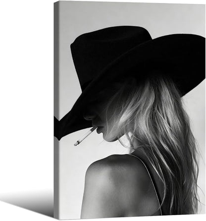 FuSatisYilife Trendy Black And White Framed Wall Art Cool Western Woman Smoking by FuSatisYilife