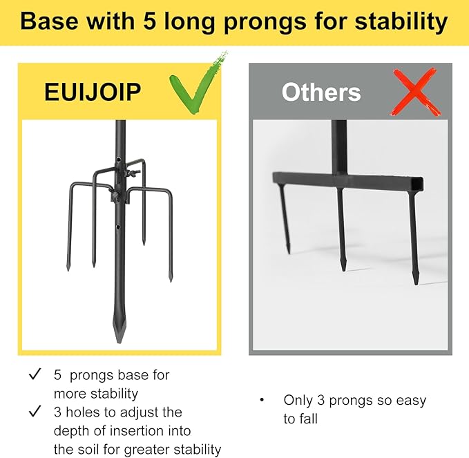 Heavy Duty Shepherd Hooks for Outdoor Decor, 62 Inch Tall Garden Hooks for Hanging Plants, Lanterns, Bird Feeders – Rust-Resistant Steel, Sturdy 5 Prongs Base – Black