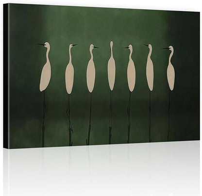 ALMLZL Egret Canvas Wall Art Elegant White Birds Heron Poster Minimalist by ALMLZL