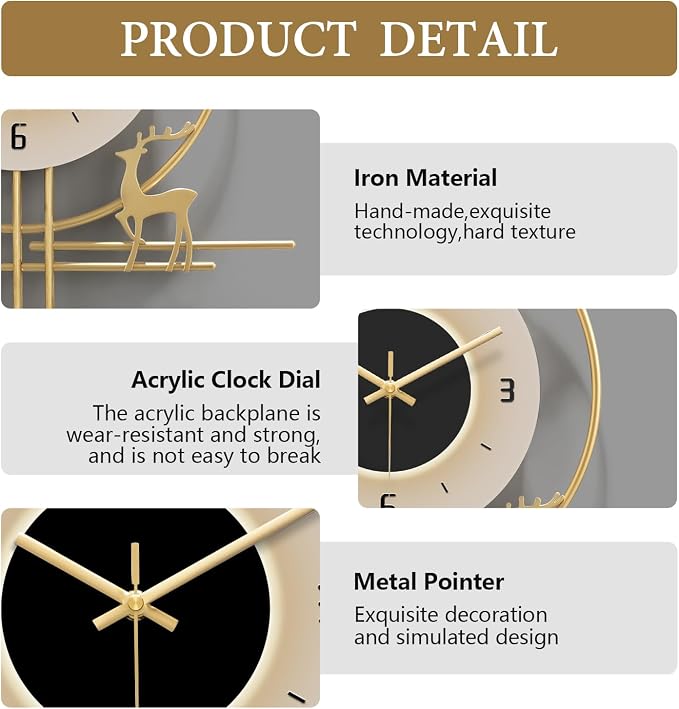 Modern Wall Clock for Living Room, Large Gold Decorative Wall Clock - Image 4