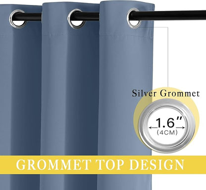 NICETOWN Stone Blue Blackout Sliding Door Curtains, Grommet Thermal Curtain - Image 2