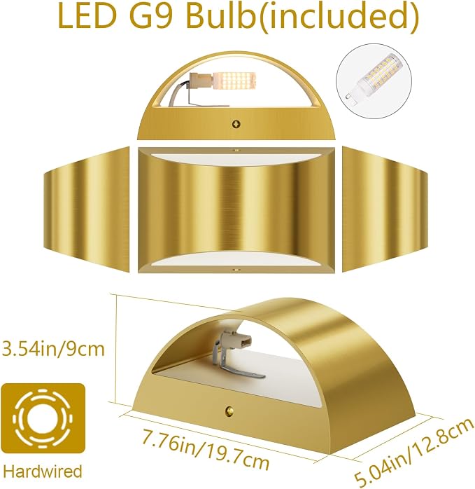 Aipsun Brushed Brass Wall Sconce Indoor Wall Lights Hardwired 1 Pack Up and - Image 5