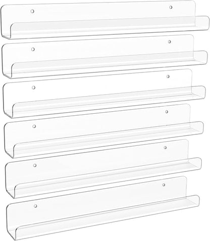 upsimples 6 Pack Clear Acrylic Shelves, 1.7" x12" Clear Wall Shelves by upsimples