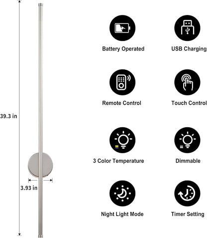 Battery Operated Modern Wall Sconces, Dimmable Wireless Wall Light Set of Two - Image 4
