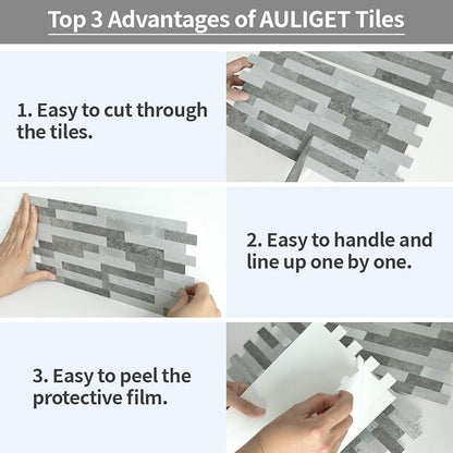 AULIGET 20 Sheets Faux Stone Peel and Stick Backsplash - Image 7