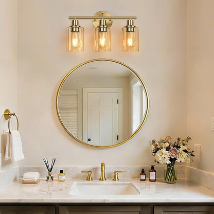 Zarbitta 3-Light Bathroom Light Fixtures, Brushed Gold Vanity Light, Farmhouse - Image 6