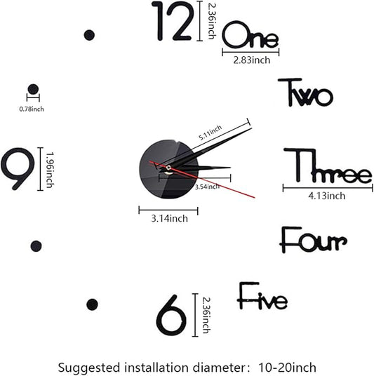 10-20 Inch DIY Wall Clock 3D Frameless Silent Non Ticking - Image 2