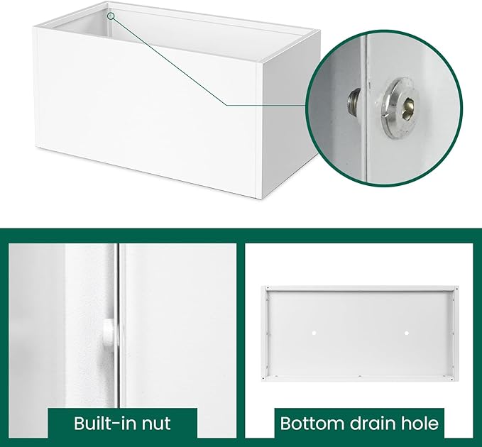 White Steel Planter Outdoor Indoor Planter Box Galvanized Steel Metal Large Planters Rectangular Flower Pot 31.5 In L x 16 In W x 16 In H Modern Commercial Residential for Trees Patio Deck Yard Garden