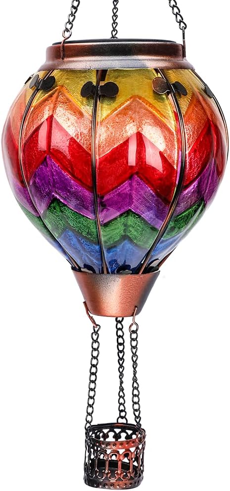 Hot Air Balloon Solar Lantern with Flickering Flame Hanging Solar Lanterns Outdoor Lights Waterproof Lanterns Decorative Garden Patio Yard Party Decor Wavy-Colorful