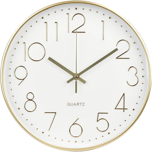 Wall Clock 12 Inch Non-Ticking Silent Modern Simple Style Round Decor Clock by BAKBRAND