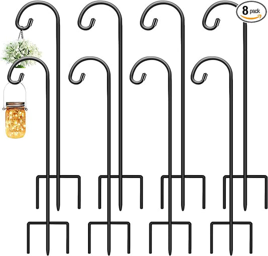 Gtongoko 8 Pack Shepherds Hooks for Outdoor 32 Inch Garden Hooks for Hanging Plants, Lanterns, Bird Feeders, Solar Lights, Mason Jars, Weddings Decor, Adjustable, Matte Black