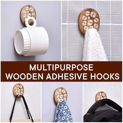 IndianShelf 6 Lb- 24 Pieces Decorative Wood Adhesive Wall Hooks–Boho Peel and - Image 6