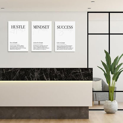 GUBIYU Hustle Mindset Success Wall Art Set of 3 Framed Canvas Black and White - Image 4