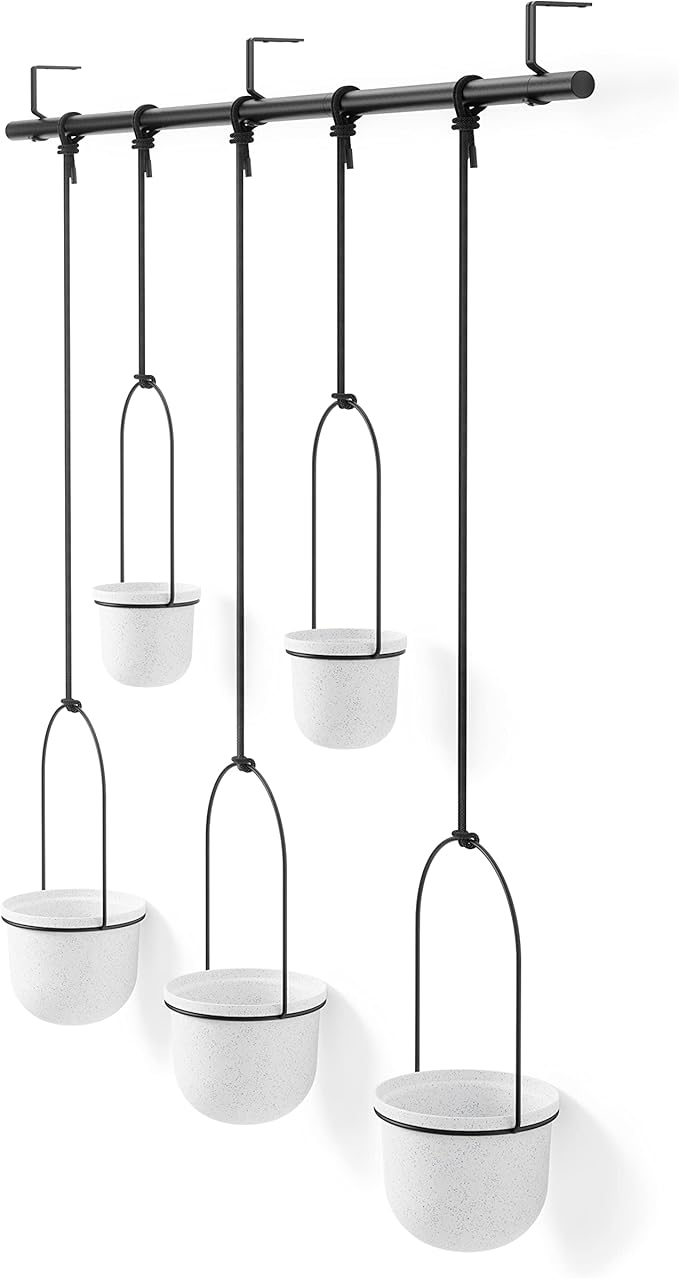 Umbra Triflora Hanging Planter for Window, Indoor Herb Garden, Set of 5, White/Black