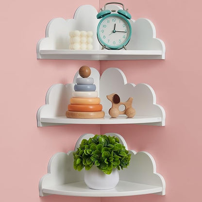 Cloud Corner Floating Shelves，Set of 3 White Corner Wall Shelf Floating Wooden by Coamily