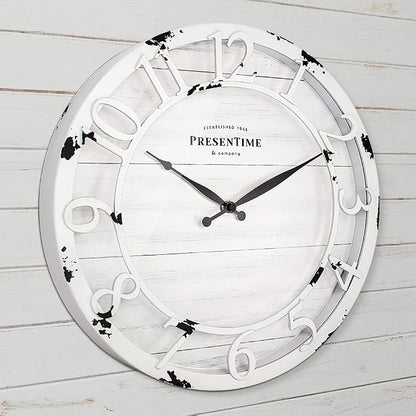 Presentime & Co 13" Farmhouse Series Wall Clock, Quartz Movement, Shiplap Style - Image 2